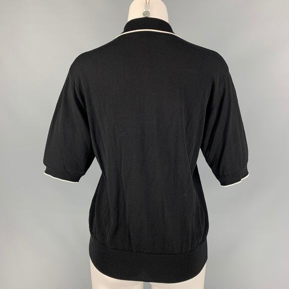 DRIES VAN NOTEN Size S Black & White Viscose / Cotton Two Tone Polo Shirt - Picture 4 of 6
